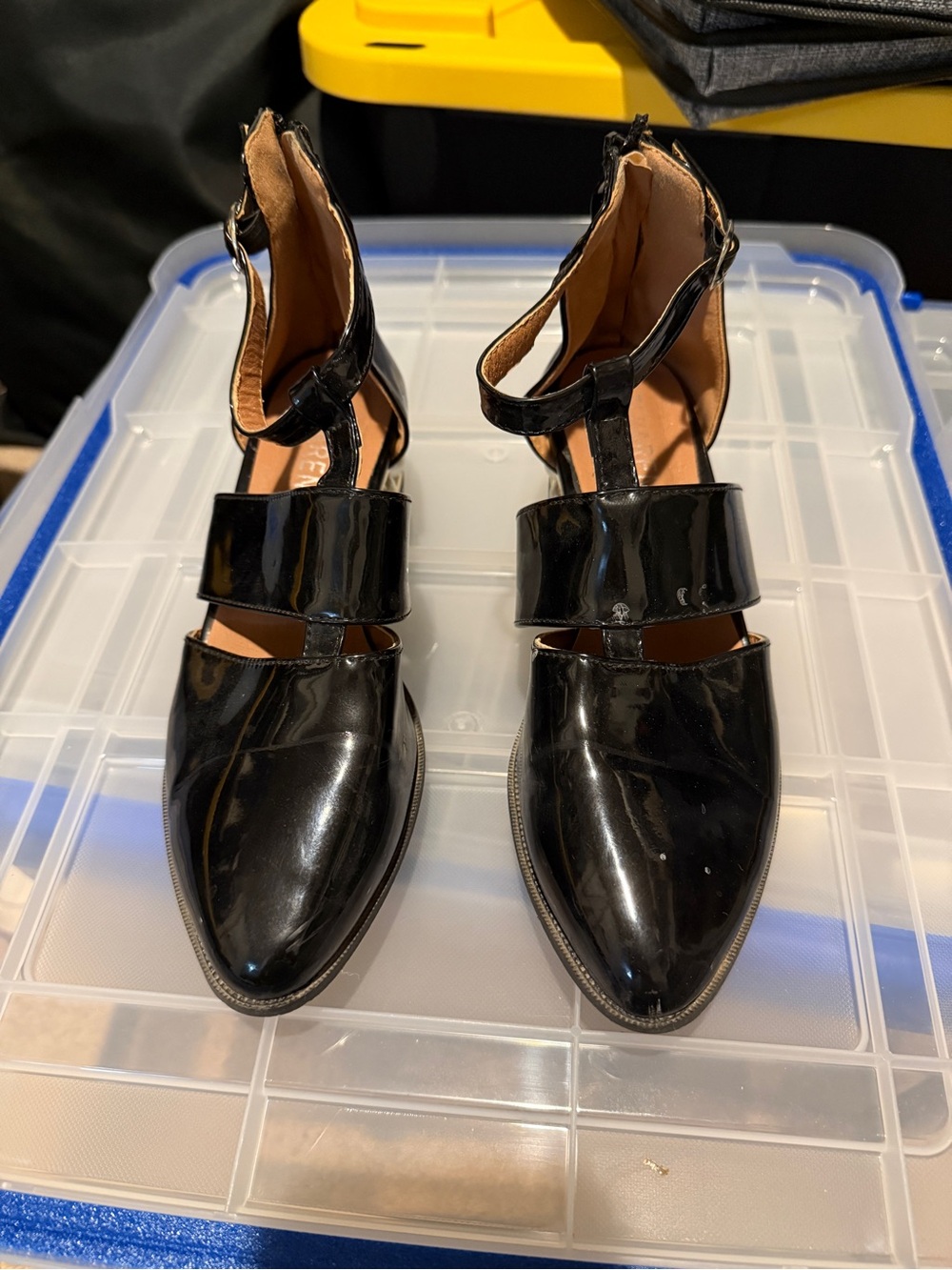Patent Leather Black Pointed Toe Strappy Women's Flats
